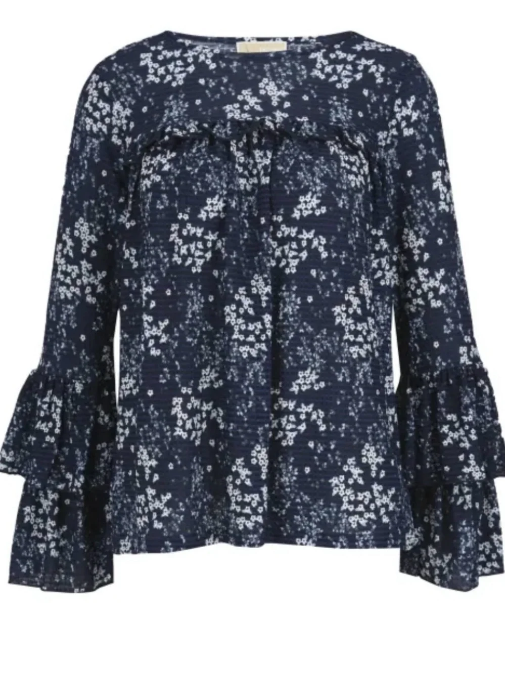 Michael Kors Navy Floral Ruffle-Sleeve Blouse